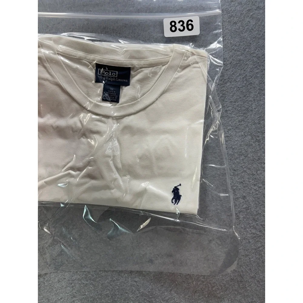 Polo Ralph Lauren Mens Long Sleeve T-Shirt Cream‎ Off-White Pony Logo Size M